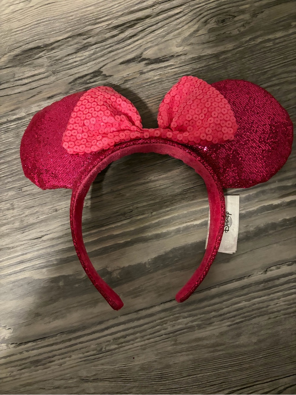 Disney Red Sequin Minnie Ear Headband with Pink Bow